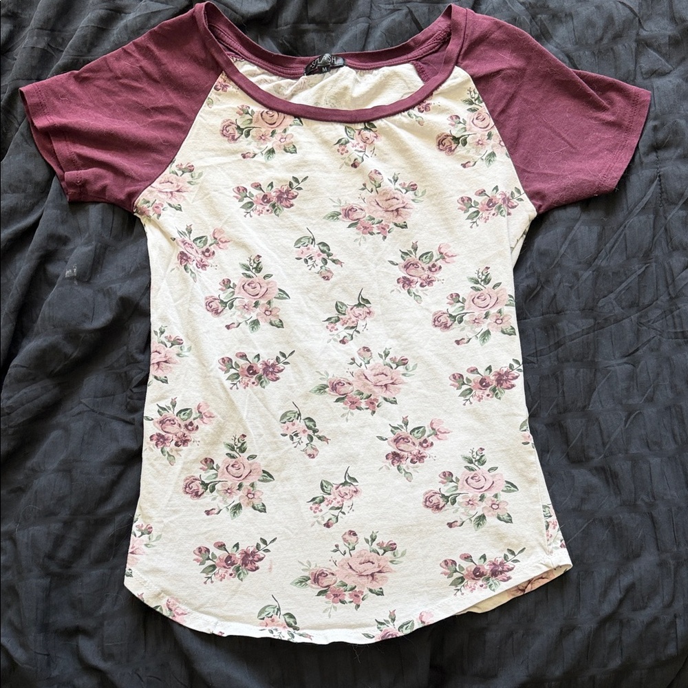 Splash Burgundy and Cream Raglan Tee